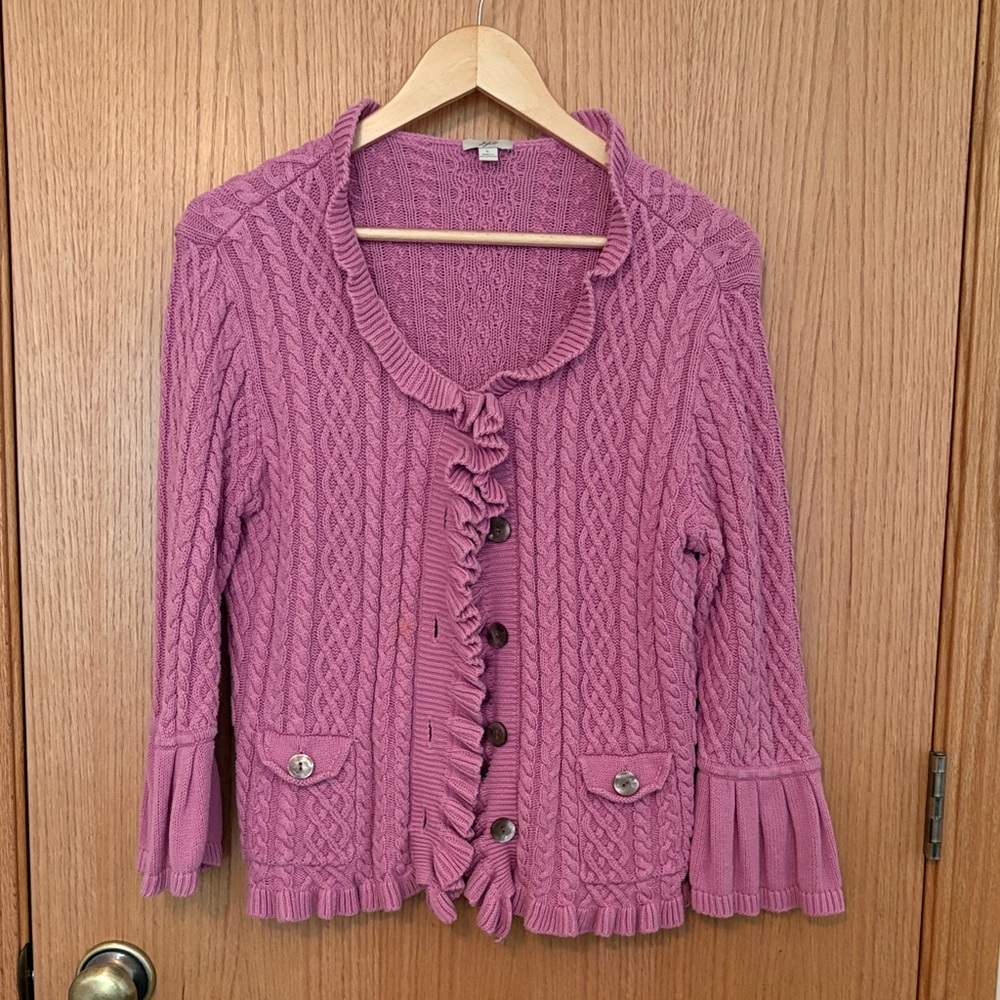 J. Jill Bell Sleeve Cable Knit Cardigan size L